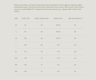 Flite sizechart