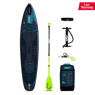 Complete Jobe Aero Duna SUP Board 11.6 Package with paddle, pump, and accessories