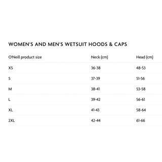 How to choose your perfect neoprene hood. O'Neill wetsuit size guide for caps, hoods and beanies.